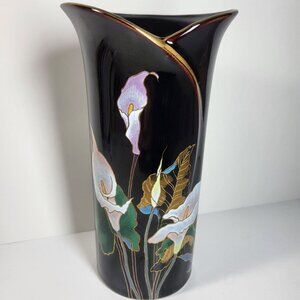 Yamaji Japan Vintage Black Calla Lily Floral Vase